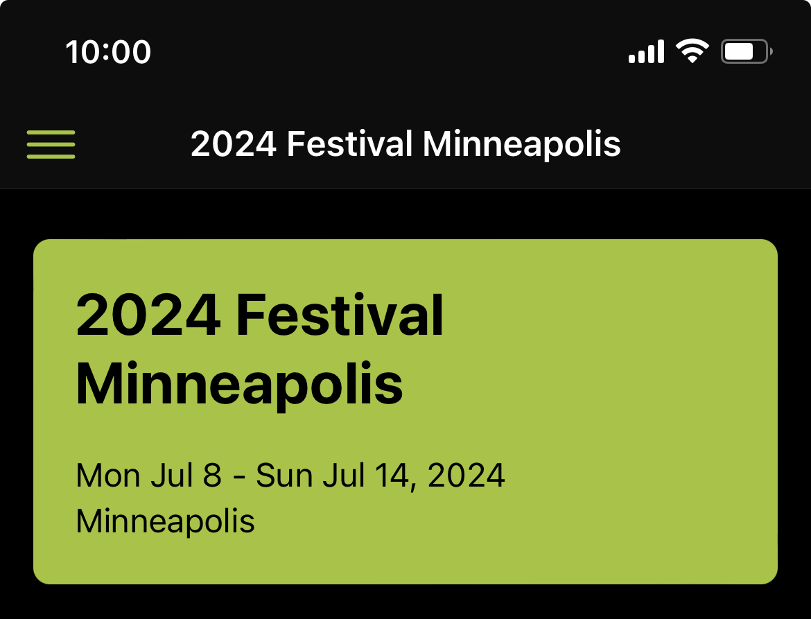 Screenshot from Festival Mobile app, fully explained in body text.